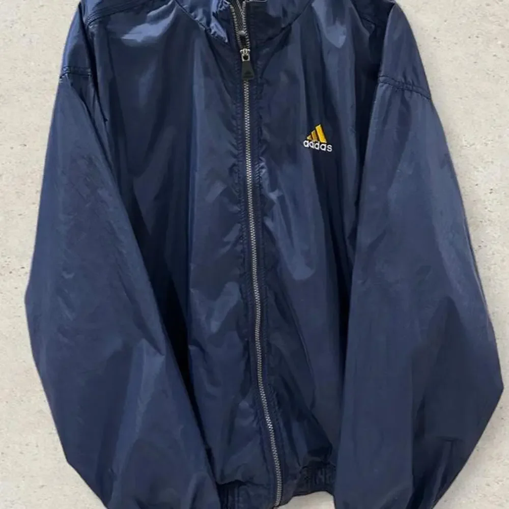 Vintage 90s Adidas Colorblock Hooded Windbreaker Jacket Navy Yellow size L